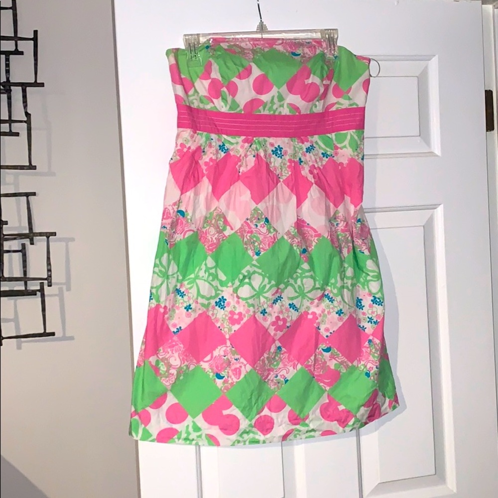 Lilly strapless dress- pink and green